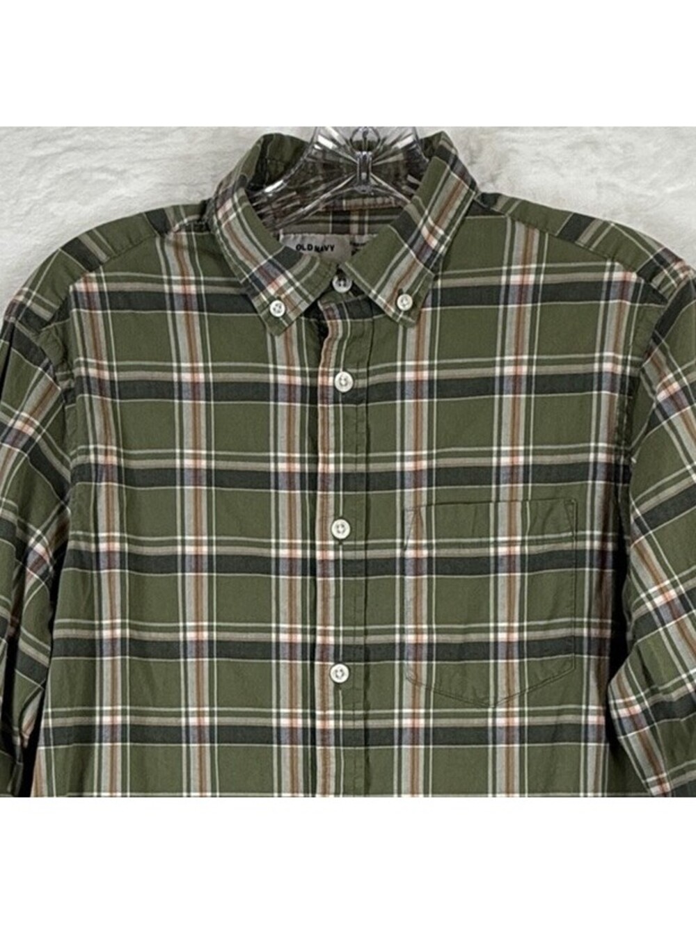 Old Navy Everyday Shirt Regular Fit Small Green Plaid Long Sleeve Mens